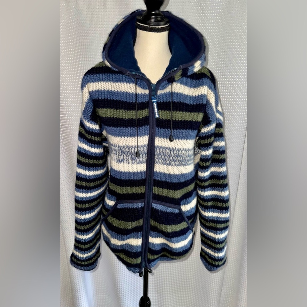 Laundromat handmade wool chunky knit zipped‎ Jacket sz Large 123